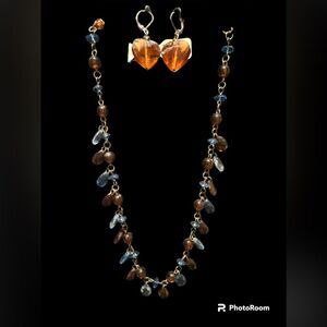 Fashion blue & brown beaded necklace & earring set